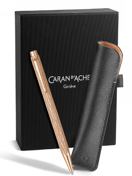 Caran d'Ache Ecridor Venetian Gilt Rose Ballpoint Pen and Leather Case Set